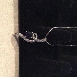 Sapphire and diamond sterling silver necklace.